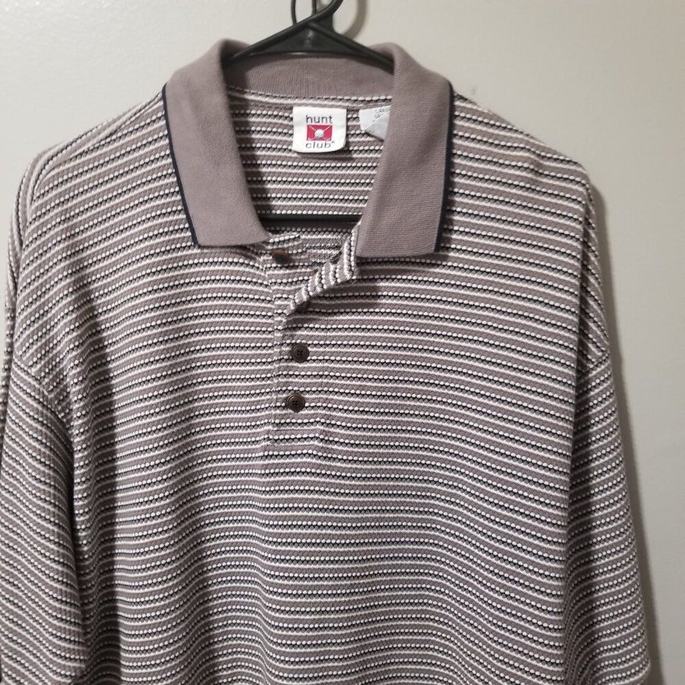 Hunt Club Stripe Golf Polo Short Sleeve Cotton Shirt Men's Large